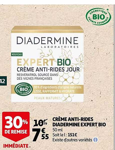 crème anti-rides diadermine expert bio 30% de remise immédiate