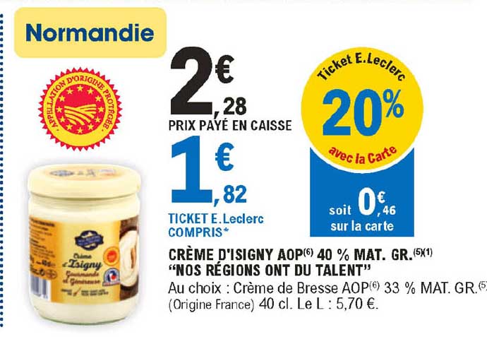 crème d'isigny aop 40% mat. gr.  "nos régions ont du talent"