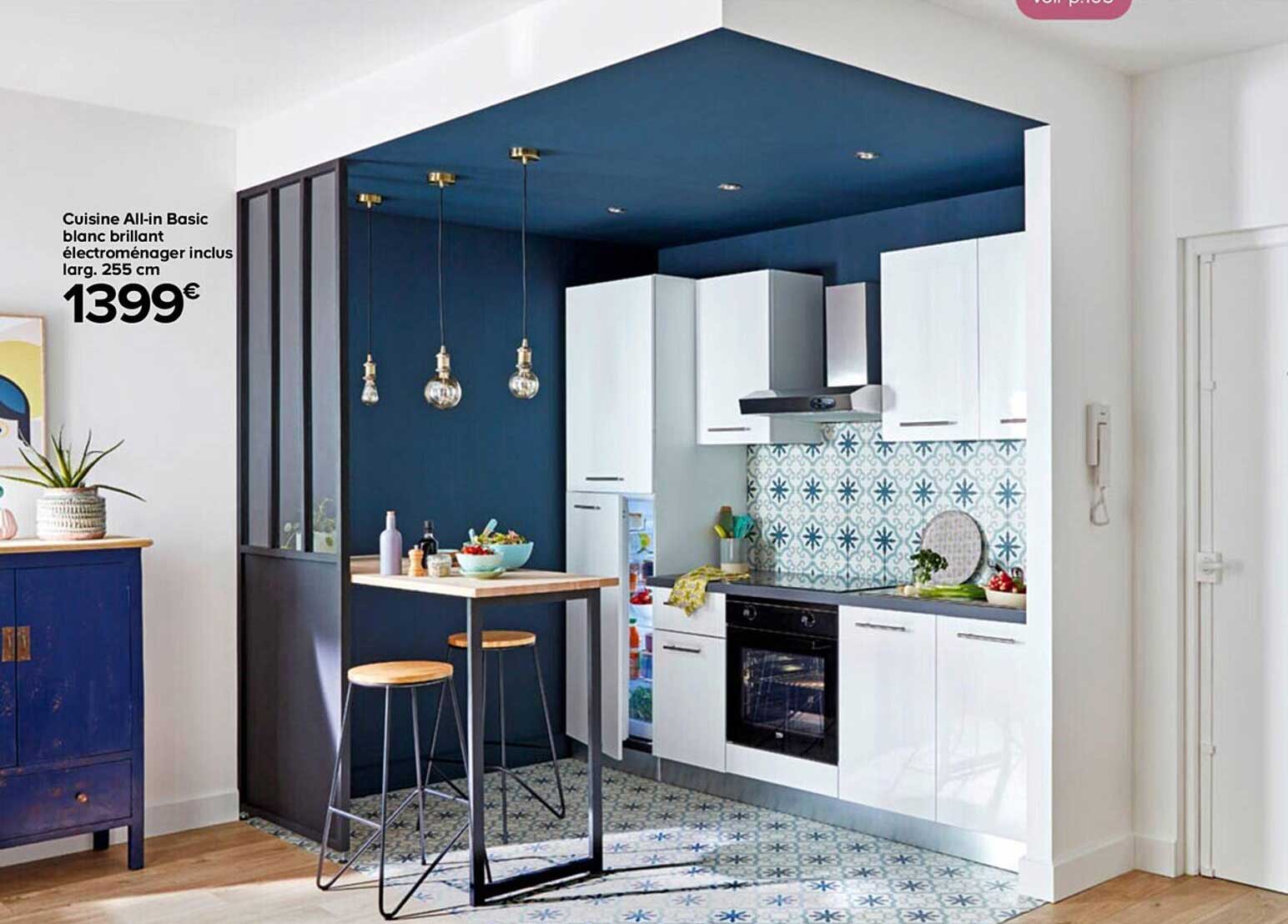 cuisine all-in basic blanc brillant électroménager inclus larg. 25 cm