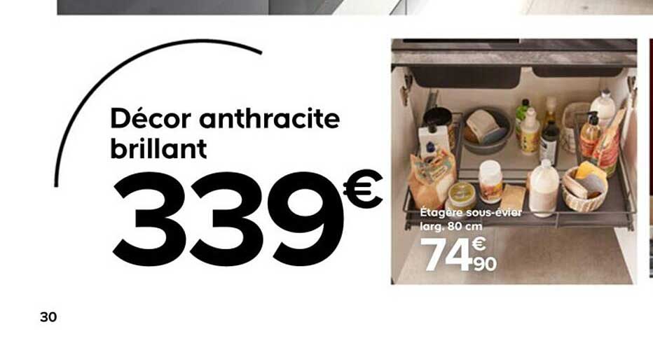 décor anthracite brillant étagère sous-évier larg. 80 cm