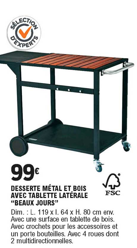 desserte métal et bois avec tablette latérale beaux jours