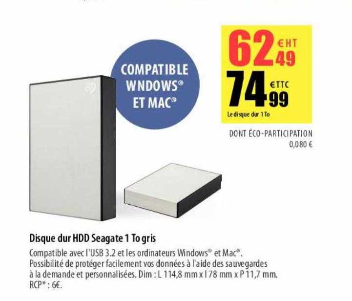 disque dur hdd seagate 1To gris
