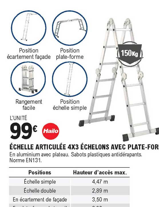 échelle articulée 4x3 échelons avec plate-for