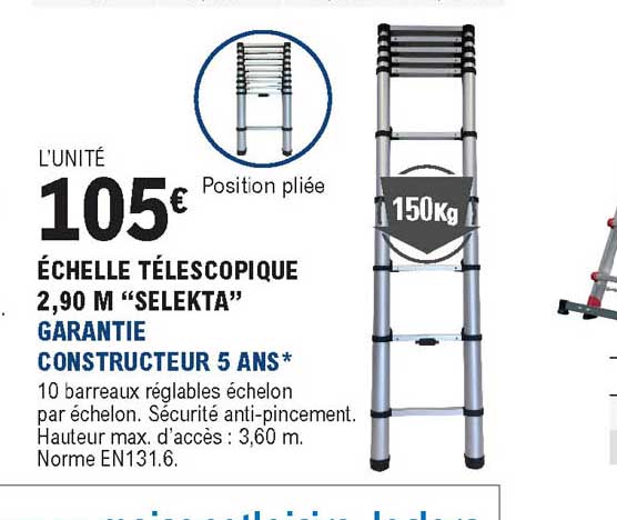 échelle télescopique 2.90 m "selekta" garantie constructeur 5 ans
