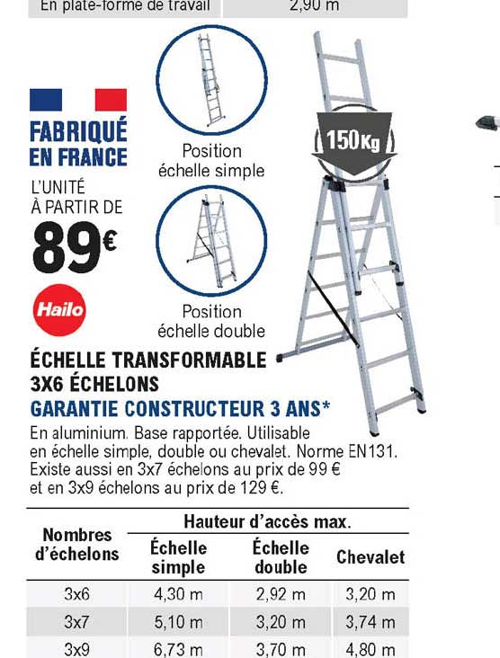 échelle Transformable 3x6 échelons Hailo Garantie Constructeur 3 Ans