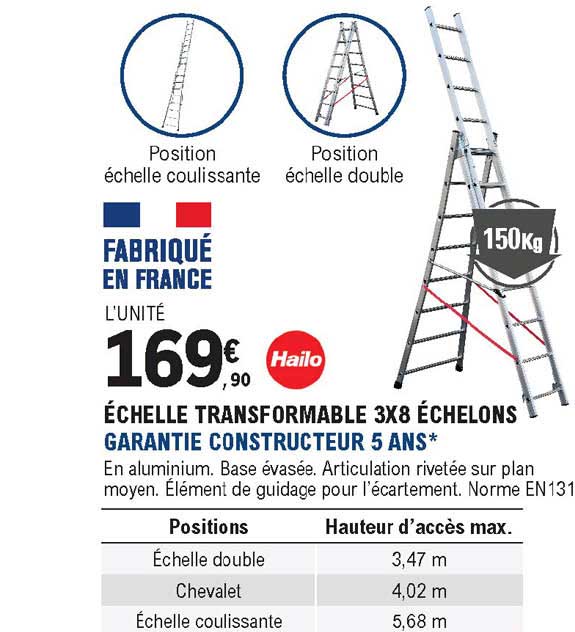 échelle transformable 3x8 échelons hailo garantie constructeur 5 ans