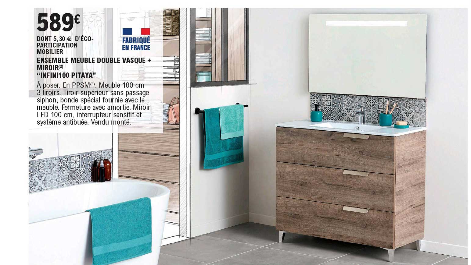 ensemble meuble double vasque + miroir "infini100 pitaya"