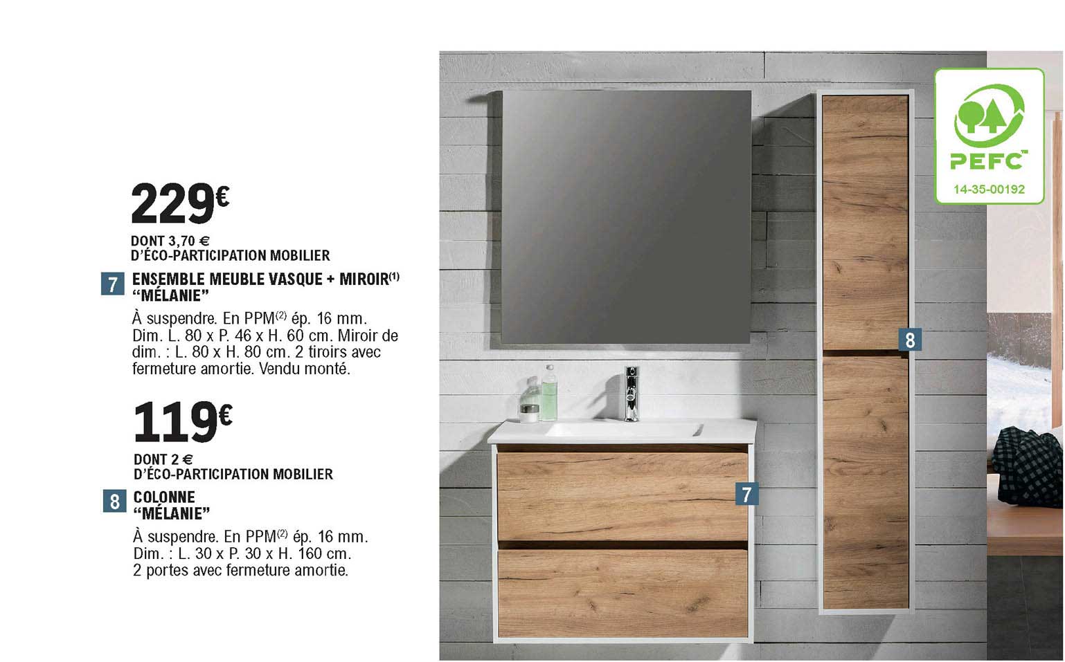 ensemble meuble vasque + miroir ou colonne "mélanie"