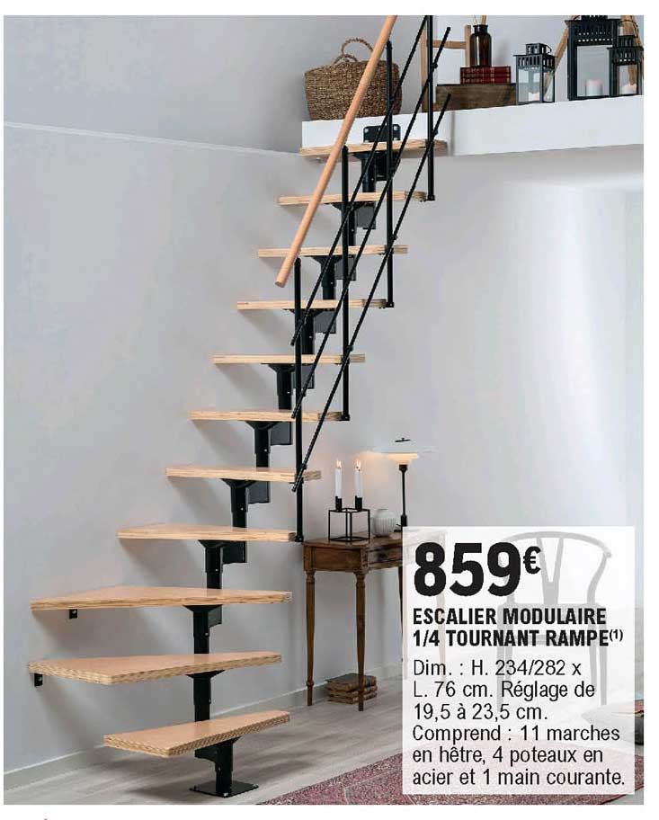 escalier modulaire ¼ tournant rampe