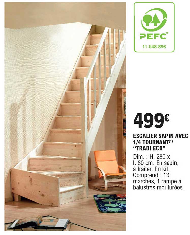 escalier sapin avec ¼ tournant tradi eco