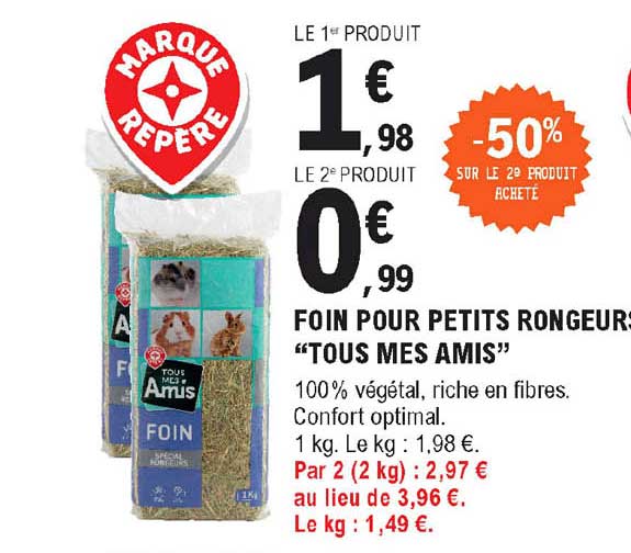 foin pour petits rongeurs "tous mes amis" -50 sur le 2a produit acheté