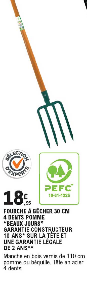fourche à bêcher 30 cm 4 dents pomme beaux jours