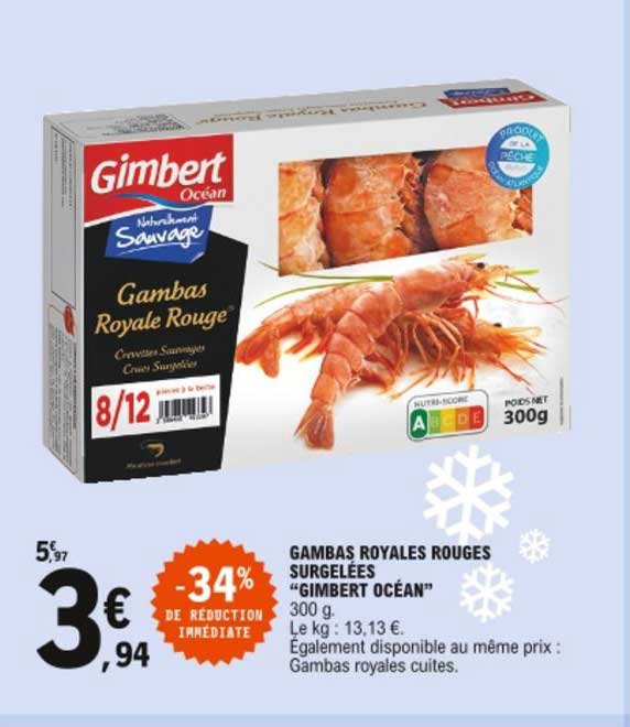 gambas royales rouges surgelées gimbert océan -34% de réduction immédiate