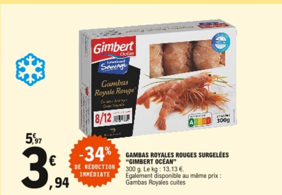 gambas royales rouges surgelées gimbert océan -34% de réduction immédiate