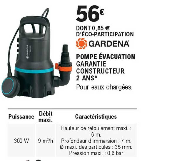 gardena pompe évacuation 300 w