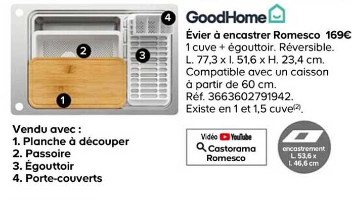 Goodhome évier à Encastrer Romesco
