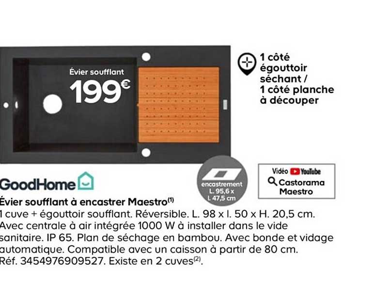 goodhome évier soufflant à encastrer maestro