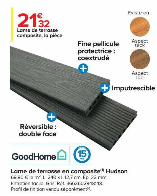 Goodhome Lame De Terrasse En Composite Hudson