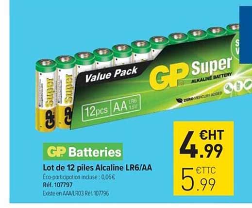 gp batteries lot de 12 piles alcalines lr6 aa