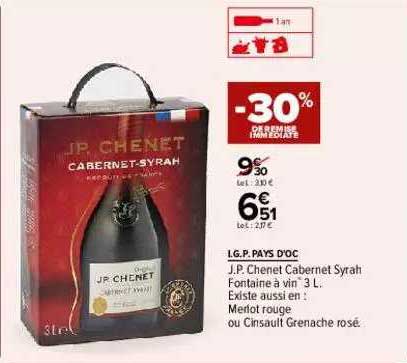 i.g.p. pays d'oc j.p. chenet cabernet syrah fontaine à vin -30% de remise immédiate