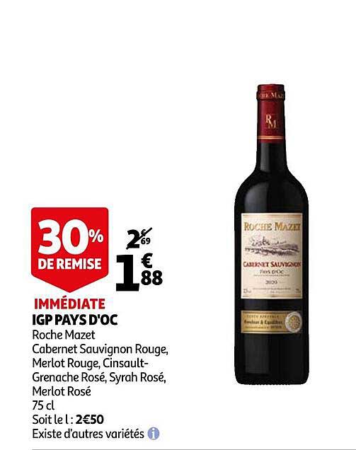 igp pays d'oc roche mazet 30% de remise immédiate