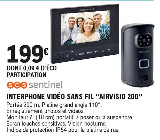 Interphone Vidéo Sans Fil "airvisio 200" Scs Sentinel