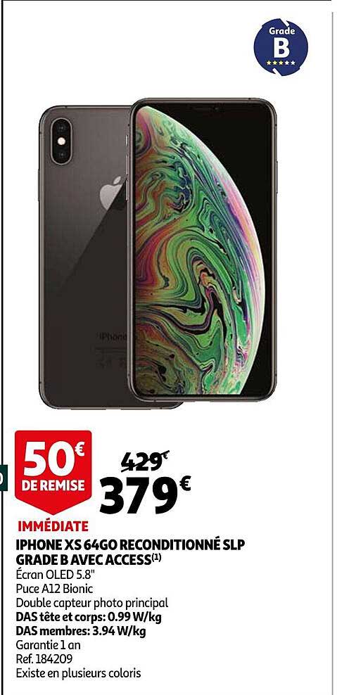 iphone xs 64go reconditionné slp grade b avec access