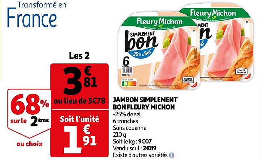 jambon simplement bon fleury michon 68% sur le 2ème au choix