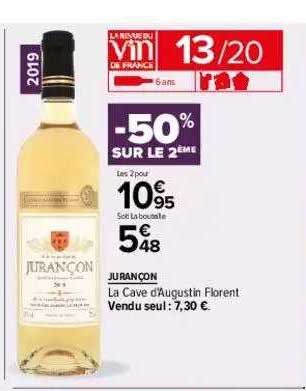 jurançon la cave d'augustin florent -50% sur le 2ème