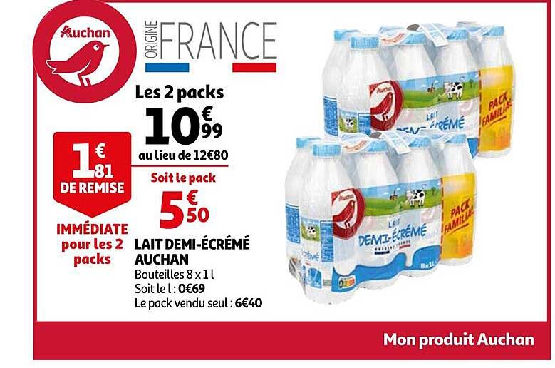 lait demi-écrémé auchan