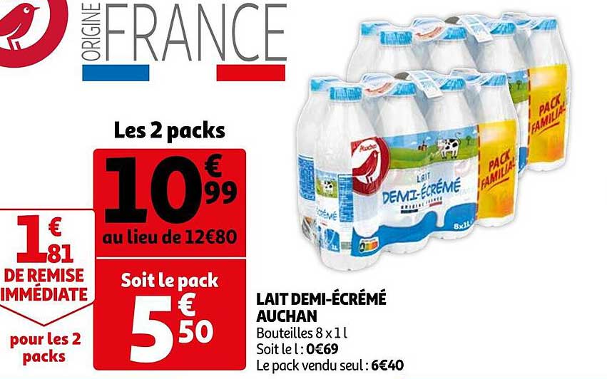 Lait Demi-écréme Auchan