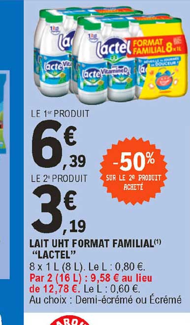 lait uht format familial "lactel"