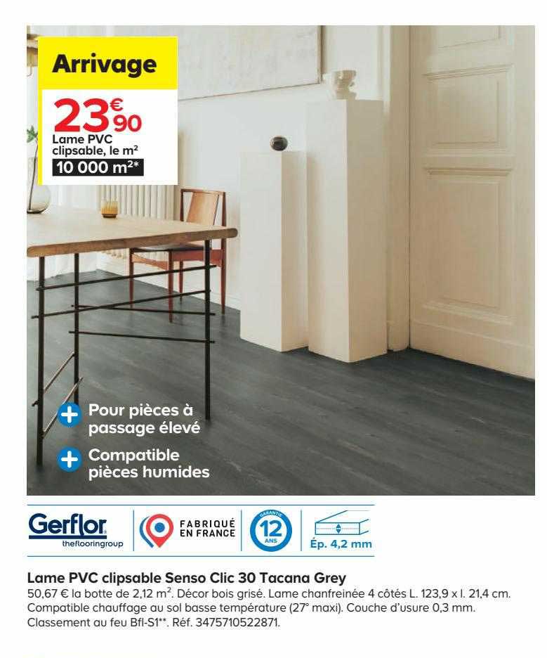 lame pvc clipsable senso clic 30 tacana grey gerflor