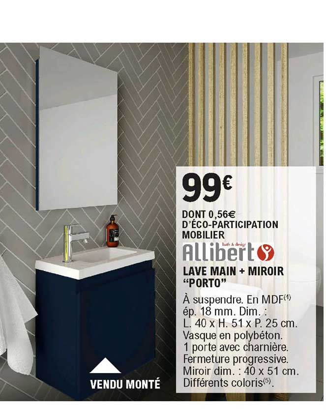 lave main + miroir "porto" allibert