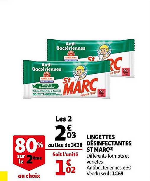 lingettes désinfectantes st marc 80% sur le 2ème au choix