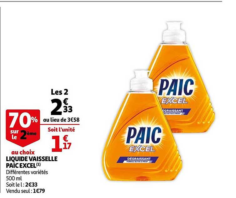 Liquide Vaisselle Paic Excel 70% Sur Le 2ème Au Choix