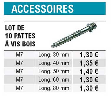 lot de 10 pattes à vis bois