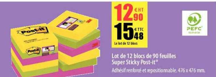 lot de 12 blocs de 90 feuilles super sticky post-it