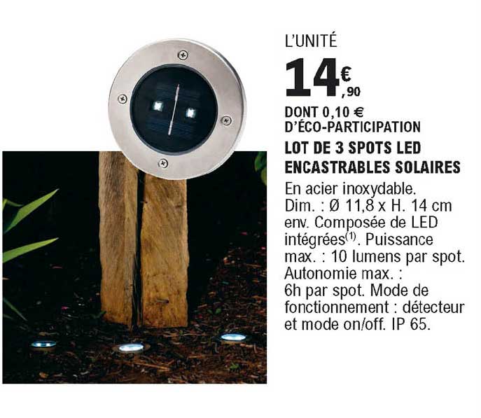 lot de 3 spots led encastrables solaires
