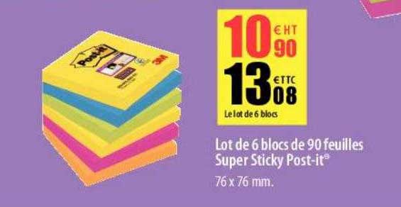 lot de 6 blocs de 90 feuilles super sticky post-it
