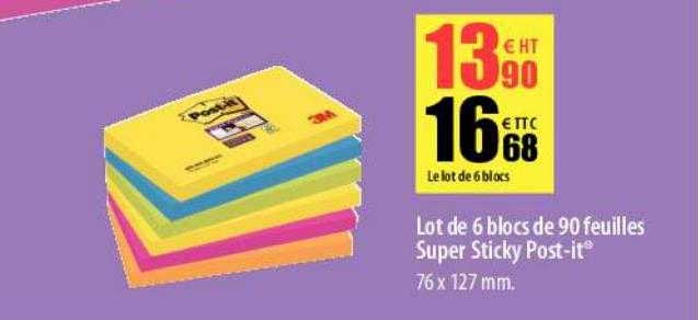 lot de 6 blocs de 90 feuilles super sticky post-it
