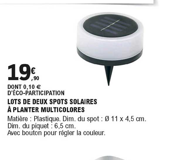 lots de deux spots solaires à planter multicolores