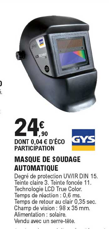masque de soudage automatique gys