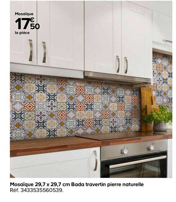 mosaïque 29.7 x 29.7 cm bada travertin pierre naturelle