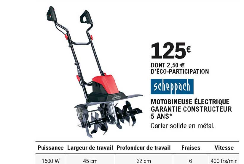 motobineuse électrique garantie constructeur 5 ans scheppach
