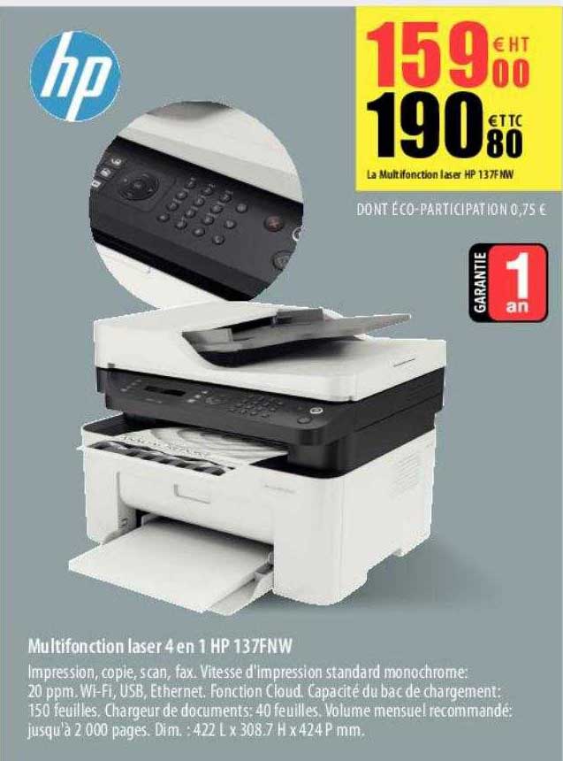 Multifonction Laser 4en1 Hp 137fnw