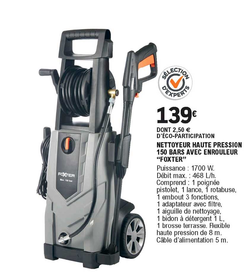 nettoyeur haute pression 150 bars avec enrouleur foxter