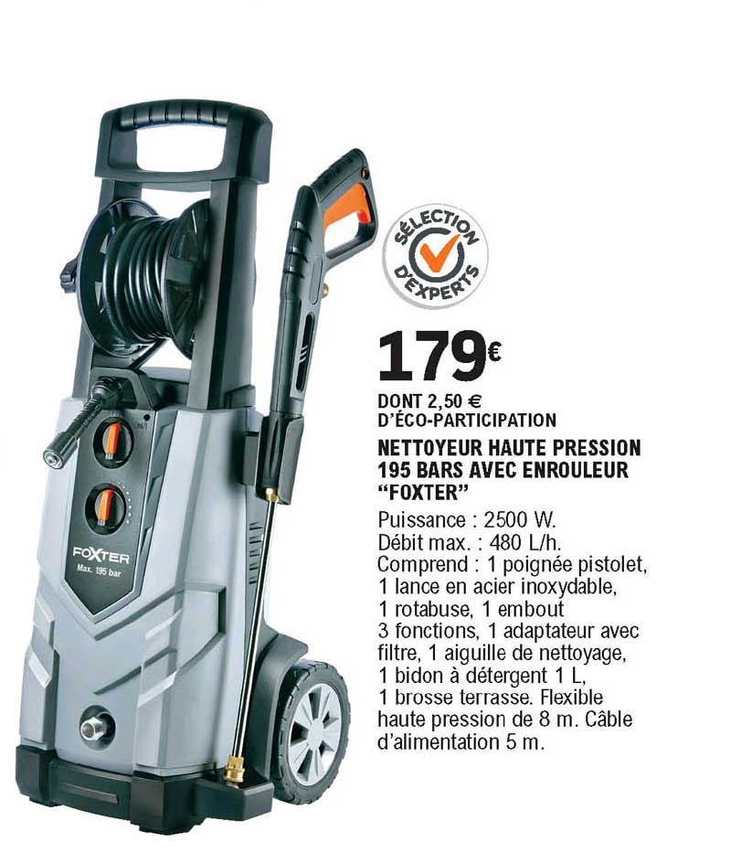nettoyeur haute pression 195 bars avec enrouleur foxter