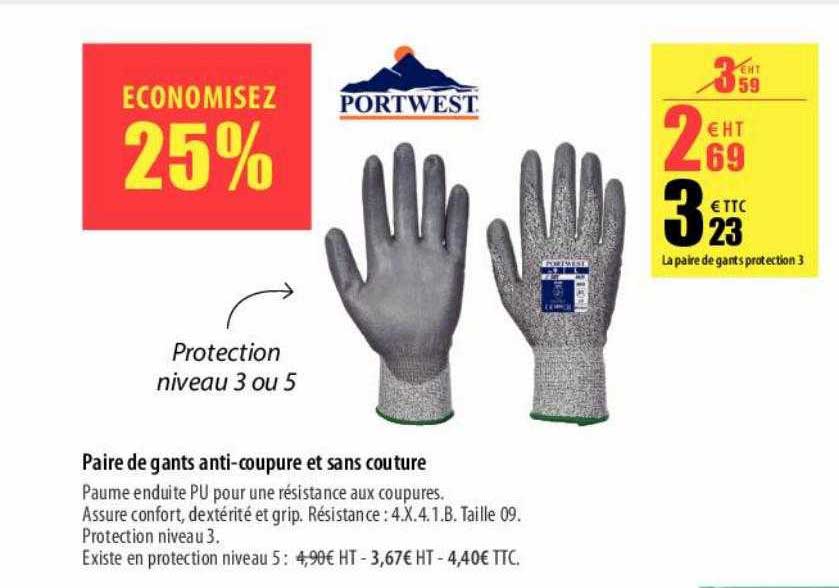 paire de gants anti-coupure et sans couture