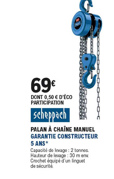 Palan à Chaîne Manuel Scheppach Garantie Constructeur 5 Ans